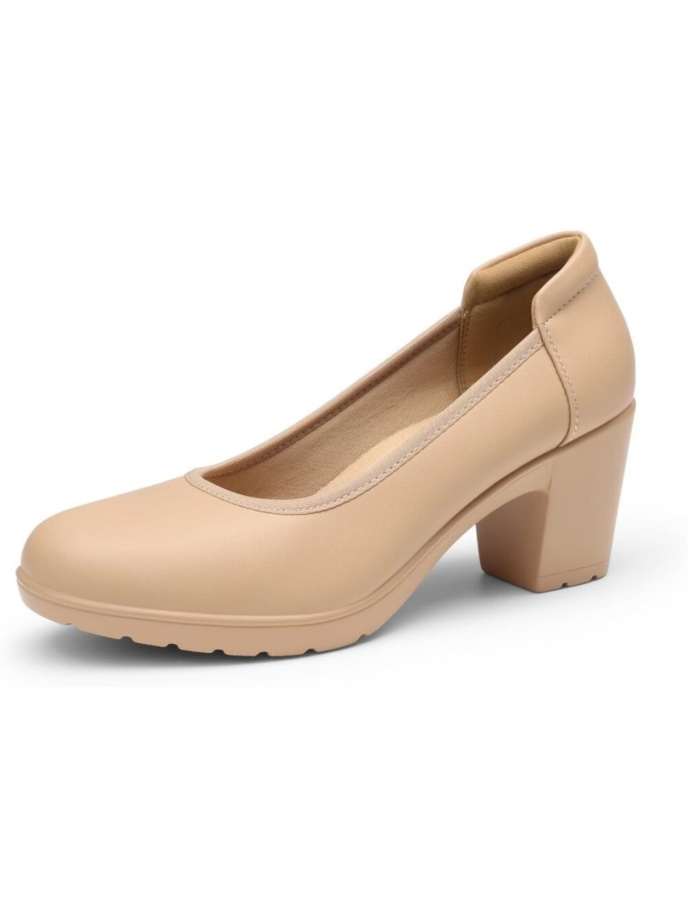 Dream Pairs Women's Nude Chunky Round Toe Low Block Heels Pumps Dress Shoes
